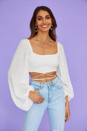 Hello Molly Womens Long Sleeved Tops | Styling Daily Crop White
