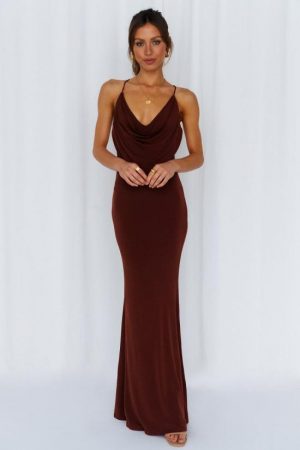 Hello Molly Womens Party Dresses | Words Of Warning Maxi Dress Chocolate
