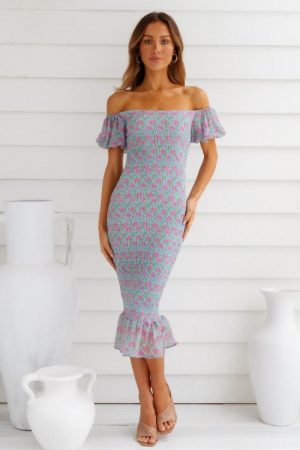 Hello Molly Womens Printed Dresses | Fresh Summer Sky Midi Dress Blue