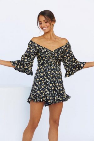 Hello Molly Womens Printed Playsuits | Catch Me Now Playsuit Black