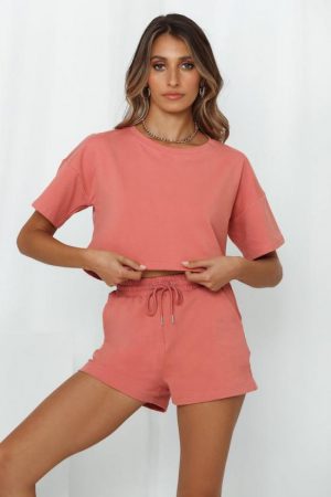 Hello Molly Womens Sets & Co-Ords | Pillow Whispers Crop Tee Rose