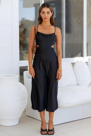 Hello Molly Womens Slip Dresses | Bright Horizons Midi Dress Black
