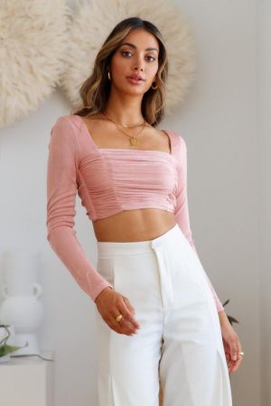 Hello Molly Womens Long Sleeved Tops | Dainty Life Crop Rose