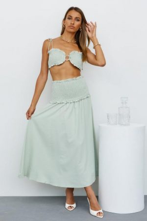 Hello Molly Womens Sets & Co-Ords | New Introductions Maxi Skirt Sage